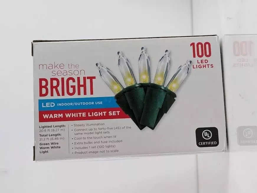 Make The Season Bright Christmas Indoor/Outdoor String Light LED Warm White 100c