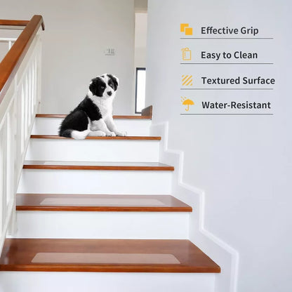 KAKICLAY 15-Piece Clear 6" x 30" PEVA Rubber Non-Slip Stairs Treads with Roller